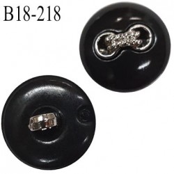 Bouton 18 mm couleur noir brillant décoration centrale métal accroche avec un anneau prix à l'unité