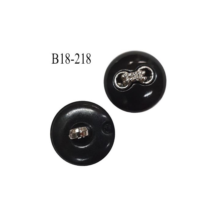 Bouton 18 mm couleur noir brillant décoration centrale métal accroche avec un anneau prix à l'unité
