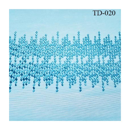 Dentelle broderie sur tulle 30 cm très haut de gamme largeur 45 centimètres couleur bleu polaire très belle prix pour 10 cm