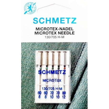 Aiguille Schmetz 60 à 80 Microtex 130/705 H-M 2 aiguilles de 60 2 aiguilles  de 70 et 1 de 80 la boite de 5 aiguilles - mercerie-extra