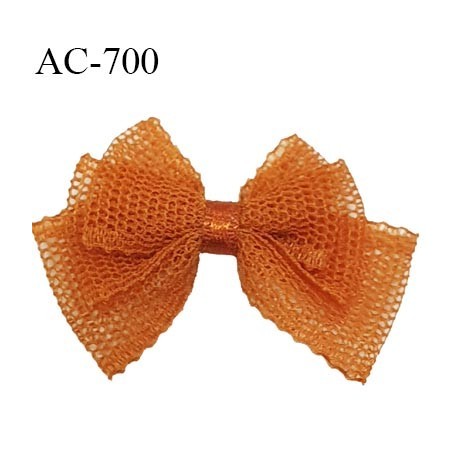 Noeud 40 mm lingerie haut de gamme couleur orange cuivré en mousseline et centre satiné largeur 28 mm hauteur 40 mm