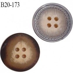 bouton 20 mm BI-FACE très haut de gamme St Hilaire couleur gris bleuté et marron beige très bel effet 4 trous diamètre 20 mm