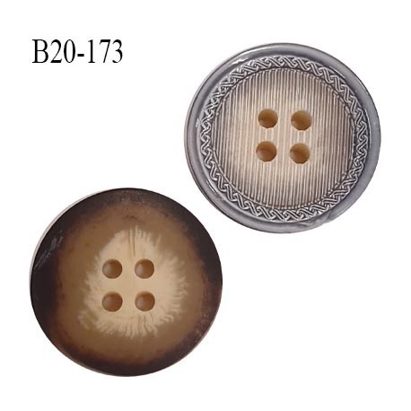 bouton 20 mm BI-FACE couleur gris bleuté et marron beige très bel effet 4 trous diamètre 20 mm  vendu à l'unité