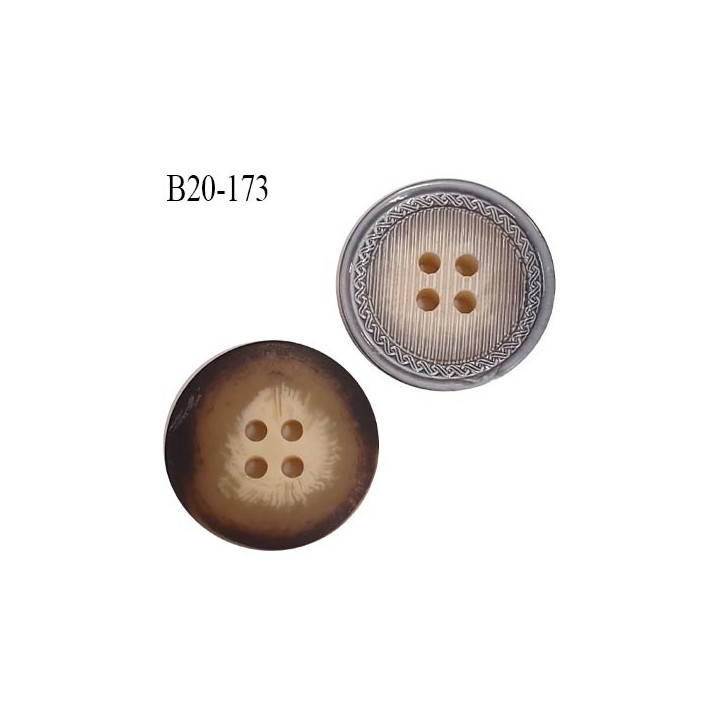 bouton 20 mm BI-FACE couleur gris bleuté et marron beige très bel effet 4 trous diamètre 20 mm  vendu à l'unité