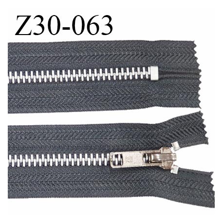 fermeture zip à glissière métal longueur 30 cm couleur gris foncé non séparable largeur 3.50 cm largeur du zip 6 mm