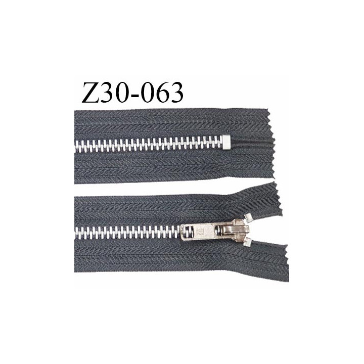 fermeture zip à glissière métal longueur 30 cm couleur gris foncé non séparable largeur 3.50 cm largeur du zip 6 mm