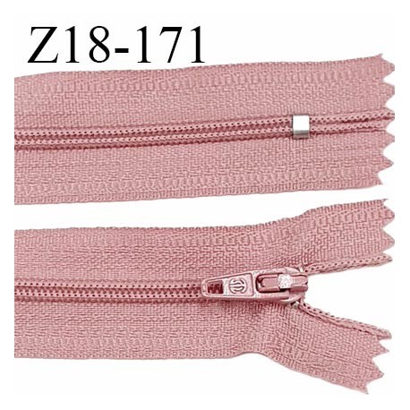 fermeture zip longueur 18 cm couleur vieux rose non séparable largeur 2.4 cm glissière nylon largeur 4 mm