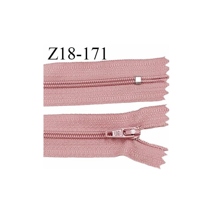 fermeture zip longueur 18 cm couleur vieux rose non séparable largeur 2.4 cm glissière nylon largeur  4 mm
