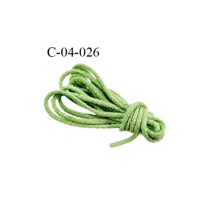 cordon 4 mm en coton et synthétique très solide couleur pistache diamètre 4 mm prix au mètre