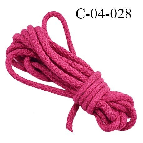 cordon 4 mm en coton et synthétique très solide couleur fushia clair diamètre 4 mm prix au mètre