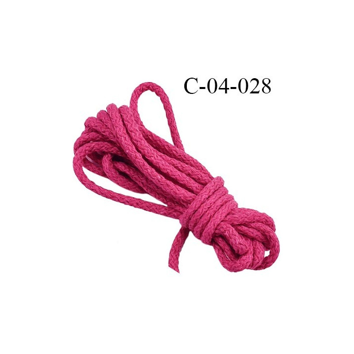 cordon 4 mm en coton et synthétique très solide couleur fushia clair diamètre 4 mm prix au mètre