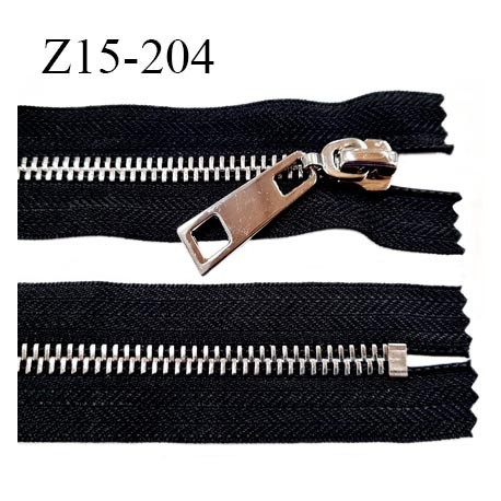 Fermeture 15 cm couleur noir non séparable zip glissière en métal couleur chromé largeur 3,8 cm largeur du zip 8 mm