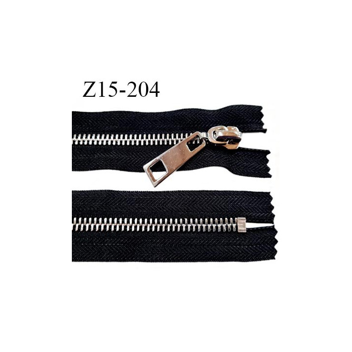 Fermeture 15 cm couleur noir non séparable zip glissière en métal couleur chromé largeur 3,8 cm largeur du zip 8 mm