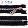 Fermeture 15 cm couleur noir non séparable zip glissière en métal couleur chromé largeur 3,8 cm largeur du zip 8 mm