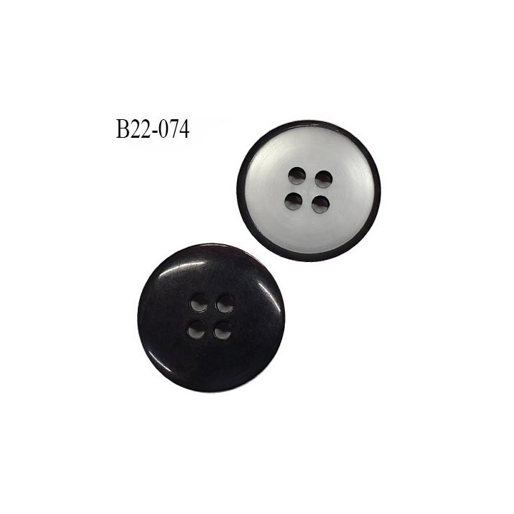 Bouton 22 mm en pvc 4 trous couleur gris brillant et contour noir diamètre 22 mm épaisseur 3.8 mm prix à l'unité