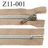 Fermeture zip 11 cm non séparable glissière argentée torsadée largeur 7 mm curseur métal couleur sable prix à l'unité
