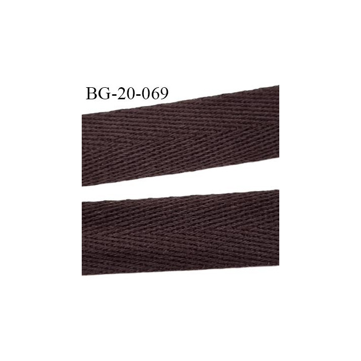 Biais sergé 20 mm  galon100 % coton couleur marron largeur 20 mm  souple et très doux prix au mètre