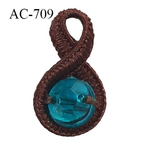 Noeud pendentif diamètre 10 mm lingerie couleur marron et strass bleu longueur 18 mm