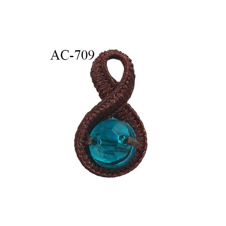 Noeud pendentif diamètre 10 mm lingerie couleur marron et strass bleu longueur 18 mm