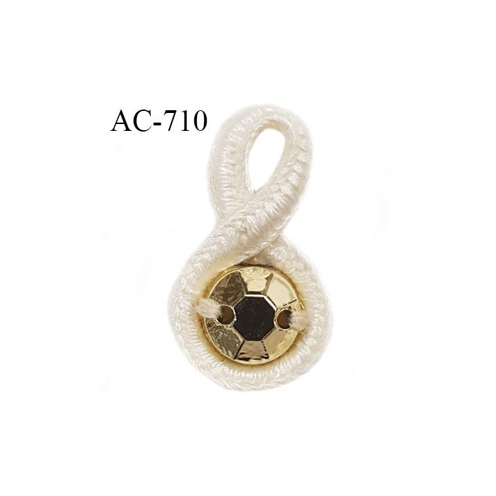 Noeud pendentif diamètre 10 mm lingerie couleur naturel et strass doré longueur 18 mm