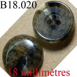 bouton 18 mm couleur vert maron  marbré brillant 4 trous diamètre 18 mm