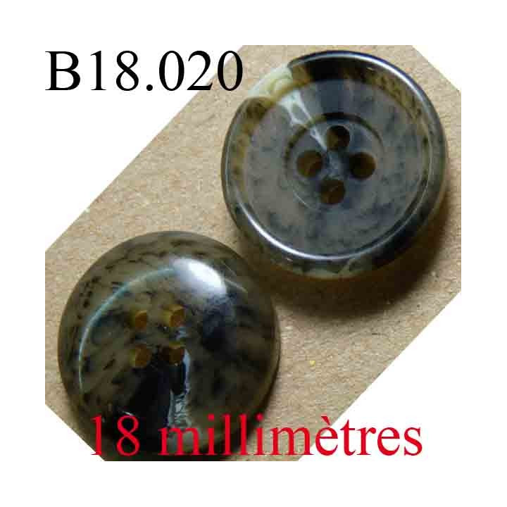 bouton 18 mm couleur vert maron  marbré brillant 4 trous diamètre 18 mm