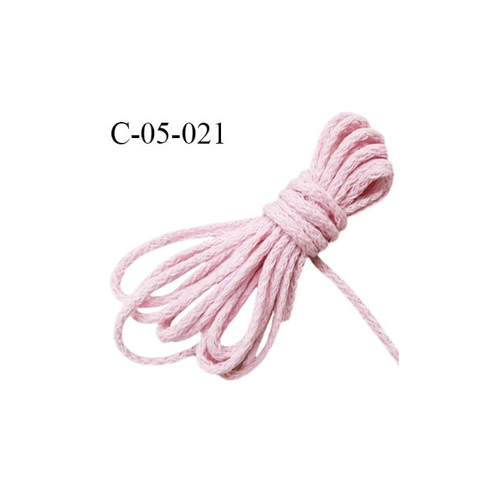 Cordon 5 mm en coton et synthétique très solide couleur rose pâle diamètre 5 mm prix au mètre