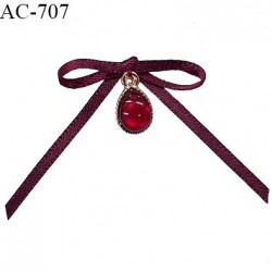 Noeud lingerie satin 30 mm couleur bordeaux avec pendentif couleur or et rubis prix à l'unité