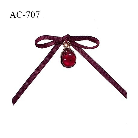 Noeud lingerie satin 30 mm couleur bordeaux avec pendentif couleur or et rubis prix à l'unité