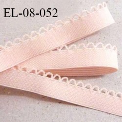 Elastique picot dentelle plat couleur rose pétale ou saumon clair largeur de bande 8 mm largeur de boucles 4 mm prix au mètre