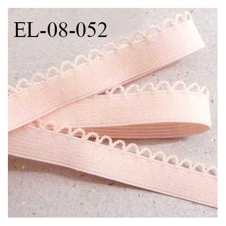 Elastique picot dentelle plat couleur rose pétale ou saumon clair largeur de bande 8 mm largeur de boucles 4 mm prix au mètre