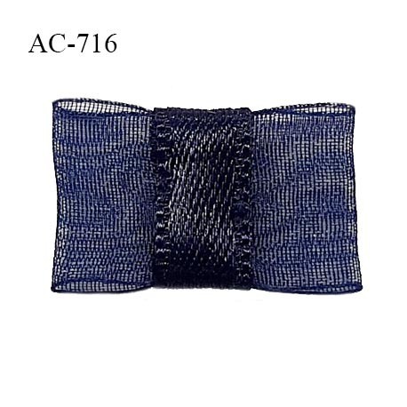 Noeud lingerie 24 mm haut de gamme en mousseline mate et centre satin couleur bleu nuit prix à l'unité