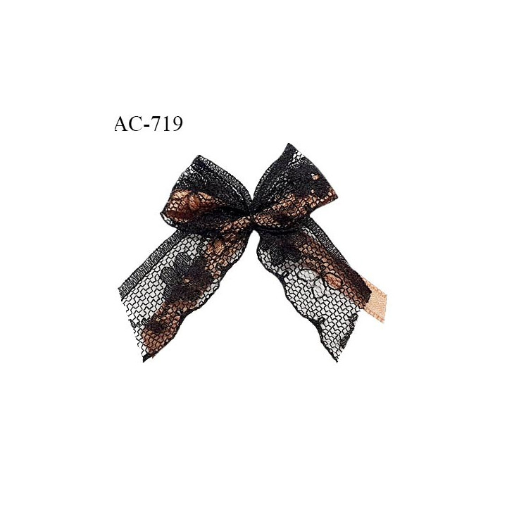 Noeud lingerie 55 mm haut de gamme en dentelle couleur noir sur noeud en satin couleur marron glacé prix à l'unité