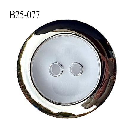 Bouton 25 mm couleur transparent et chrome 2 trous diamètre 25 mm largeur 7.5 mm prix à l'unité