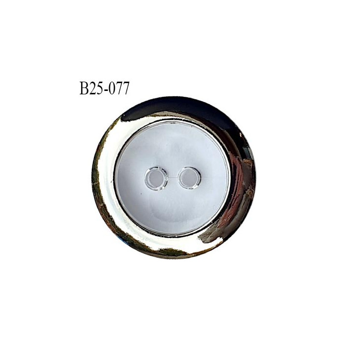 Bouton 25 mm couleur transparent et chrome 2 trous diamètre 25 mm largeur 7.5 mm prix à l'unité