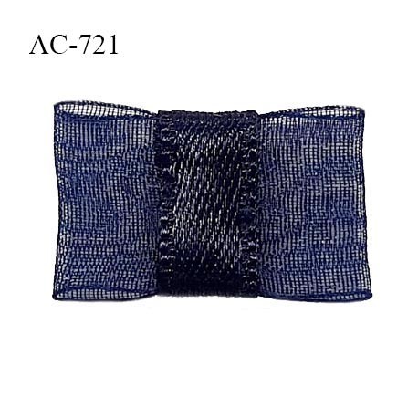 Noeud lingerie 20 mm haut de gamme en mousseline mate et centre satin couleur bleu nuit prix à l'unité