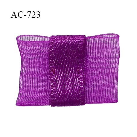 Noeud lingerie 20 à 24 mm haut de gamme en mousseline mate et centre satin couleur fuchsia hauteur 14 mm prix à l'unité