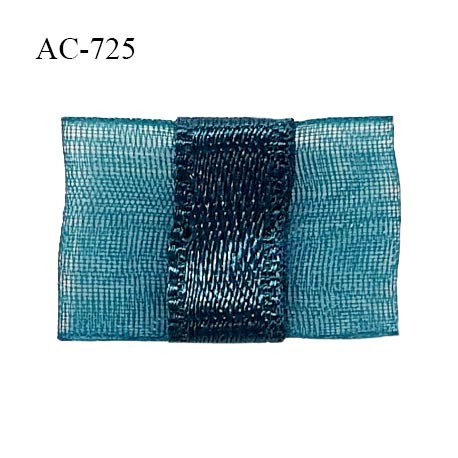 Noeud lingerie 20 mm haut de gamme en mousseline mate et centre satin couleur bleu vert hauteur 14 mm prix à l'unité