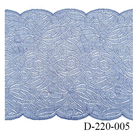 Dentelle 22 cm lycra brodée très haut de gamme largeur 22 cm couleur bleu ciel fabriqué en France bandes jacquard prix au mètre