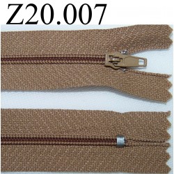 fermeture éclair  longueur 20 cm couleur marron non séparable zip nylon largeur 2.5 cm