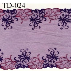 Dentelle broderie sur tulle 22 cm très haut de gamme largeur 22 cm couleur aubergine très belle prix pour 10 cm