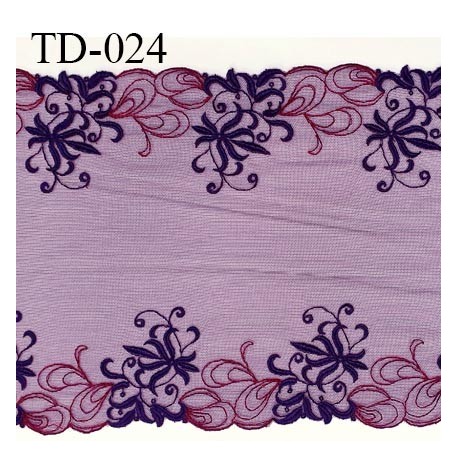 Dentelle broderie sur tulle 22 cm très haut de gamme largeur 22 cm couleur aubergine très belle prix pour 10 cm