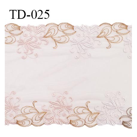 Dentelle broderie sur tulle 20 cm très haut de gamme largeur 20 cm couleur rose pâle très belle prix pour 10 cm