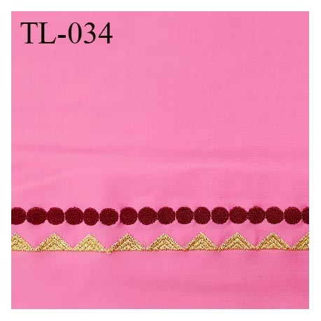 Tissu lycra 33 cm élasthanne couleur rose avec bande brodée prix pour 10 cm