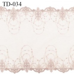 Dentelle broderie sur tulle 25 cm très haut de gamme largeur 25 cm couleur brume rosée très belle prix pour 10 cm