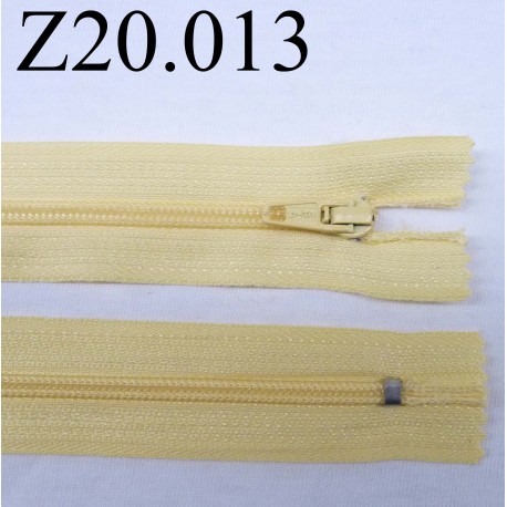 fermeture éclair longueur 20 cm couleur jaune pale non séparable zip nylon largeur 2.5 cm