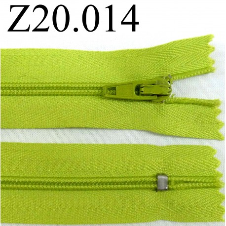 fermeture éclair verte longueur 20 cm couleur vert anis non séparable zip nylon largeur 2.5 cm