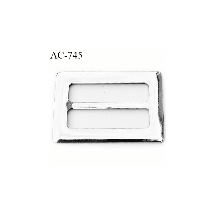 Boucle rectangle métal chromé largeur 40 mm hauteur 39 mm forme  incurvée passage de sangle 40 mm largeur total 55 mm
