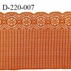 Dentelle 22 cm lycra brodée très haut de gamme couleur orange cuivré fabriqué en France bandes jacquard prix au mètre