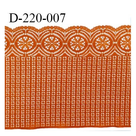 Dentelle 22 cm lycra brodée très haut de gamme couleur orange cuivré fabriqué en France bandes jacquard prix au mètre